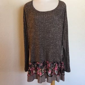 Light Weight Floral Lace Accent Sweater Blouse